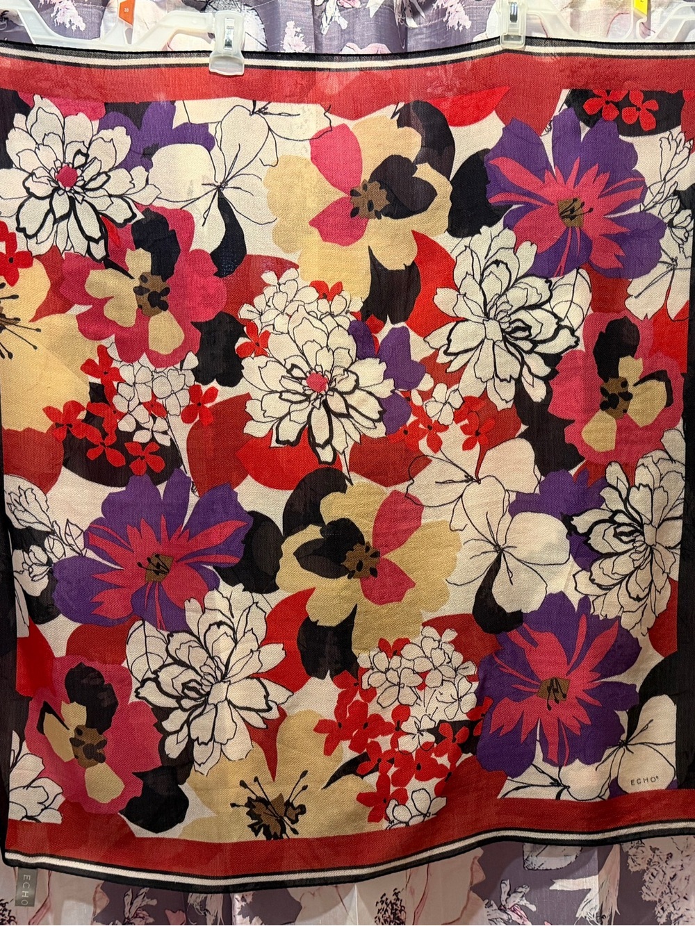Echo Floral Scarf in Purple, Red, Cream, Black